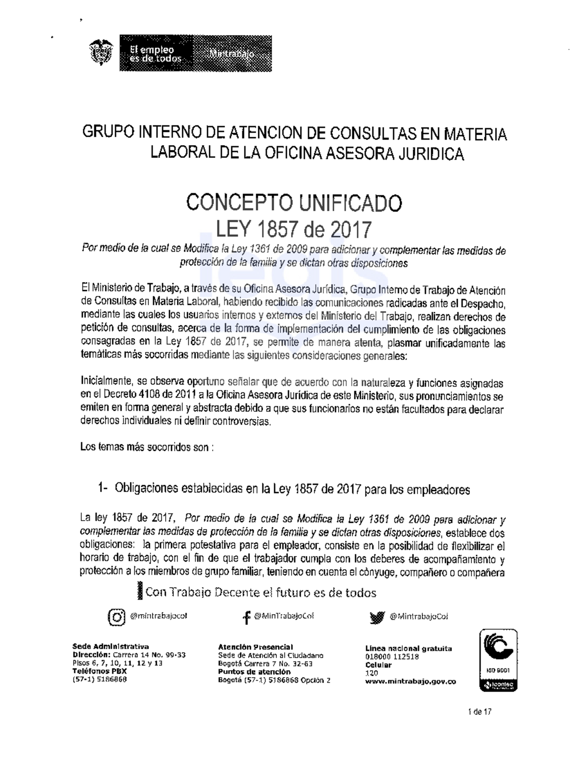Concepto Unificado Ley 1857 de 2017 - Ministerio del Trabajo - Document Preview