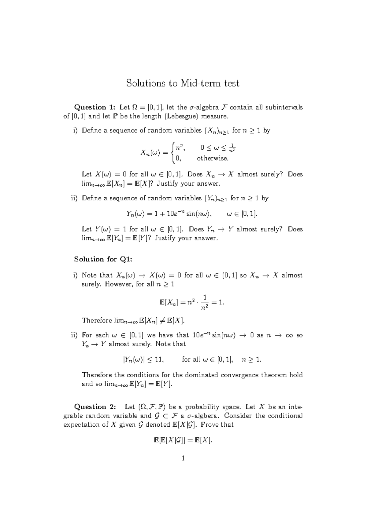 Midterm Solutions for Probability Theory (Course Code: PTH101) - Studocu