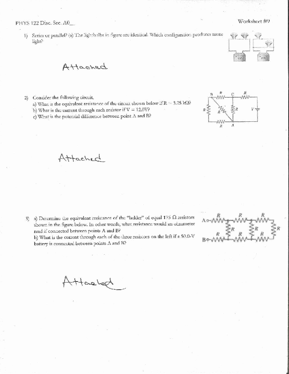 PHYS 122 Disc. Sec. A0__ Worksheet 09 Solutions on Circuits and ...