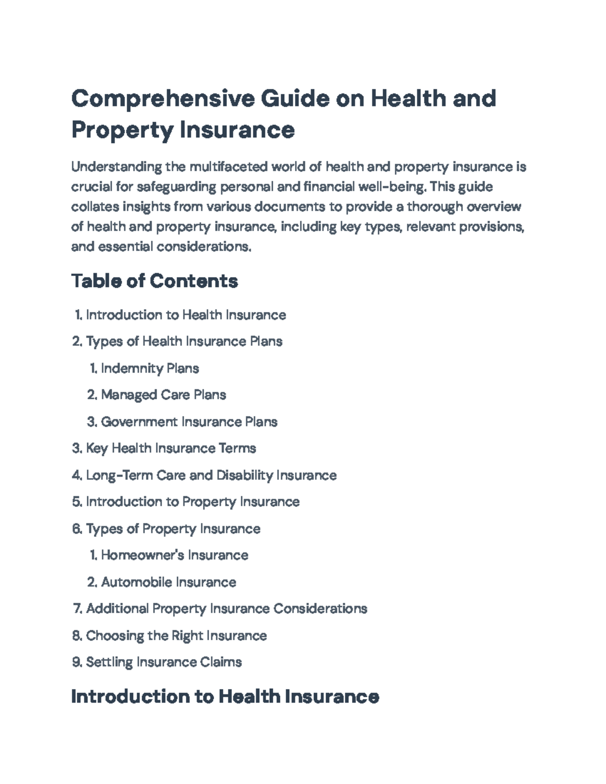 Comprehensive Guide to Health and Property Insurance Overview ...