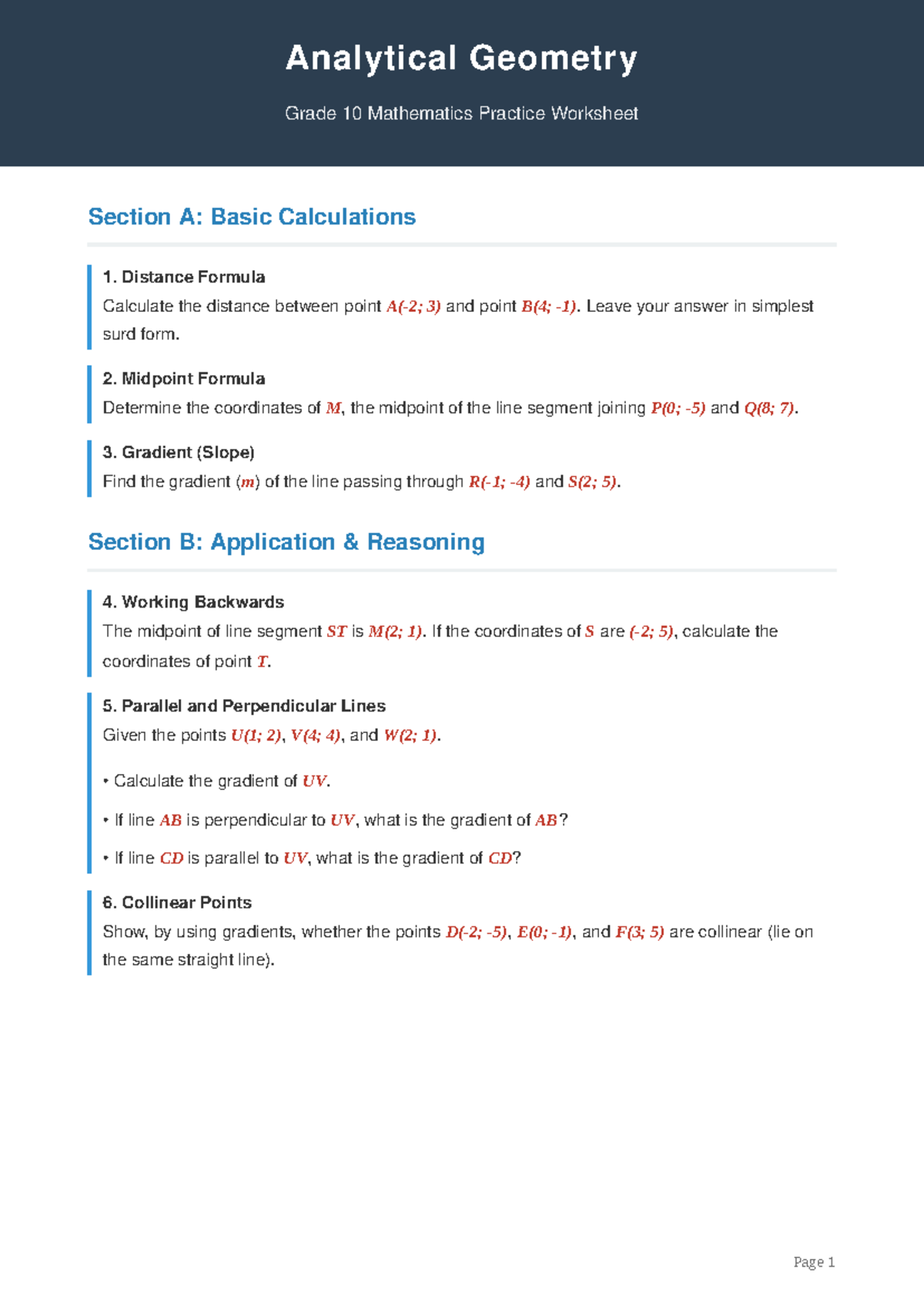 Grade 10 Mathematics: Analytical Geometry Practice Worksheet - Studocu