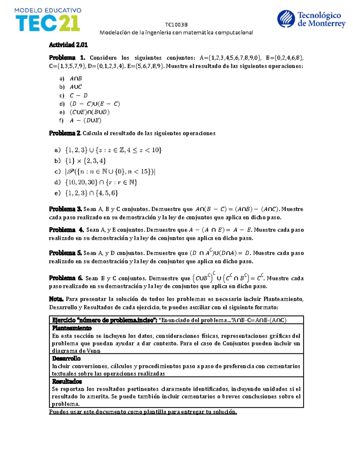 Actividad 2.01 - Ejercicios Resueltos de Conjuntos y Demostraciones ...