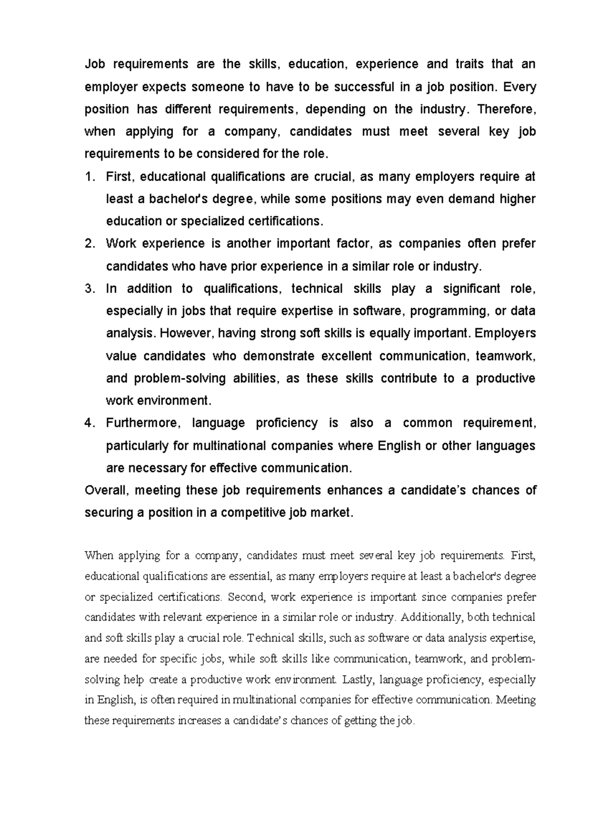 Job Requirements Overview: Skills, Education, and Experience - Studocu