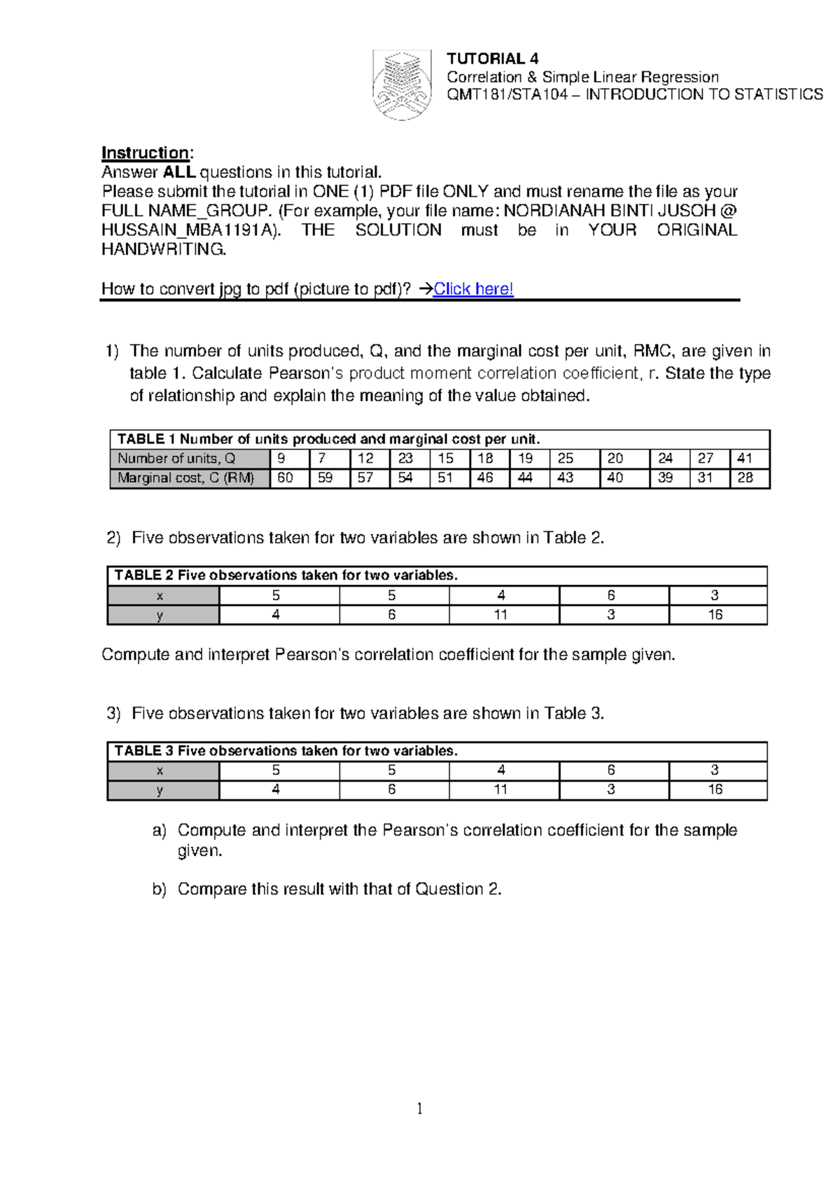 TUTORIAL 4: Correlation & Simple Linear Regression in Statistics - Studocu
