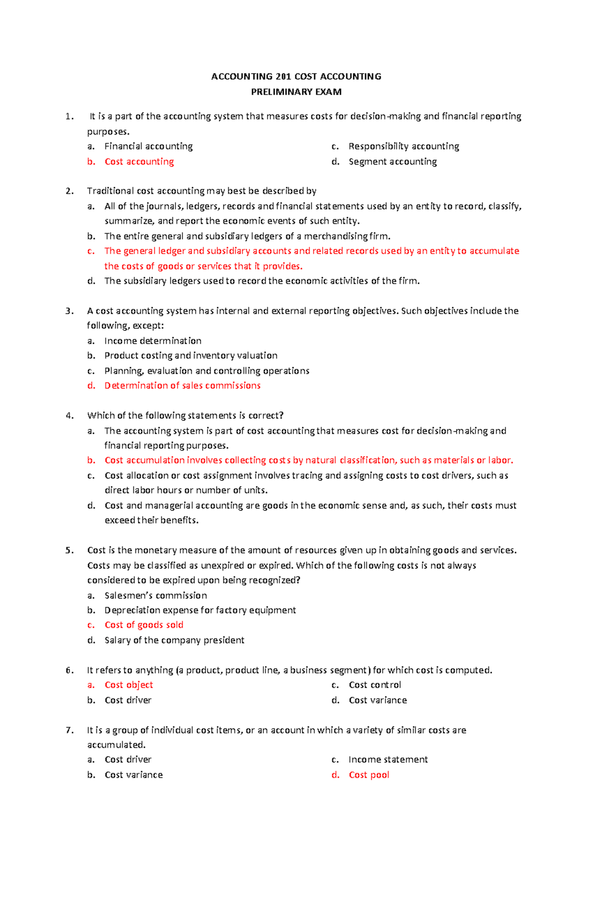 421604609 Acctg 201 Cost Accounting Preliminary Exam Review - Studocu