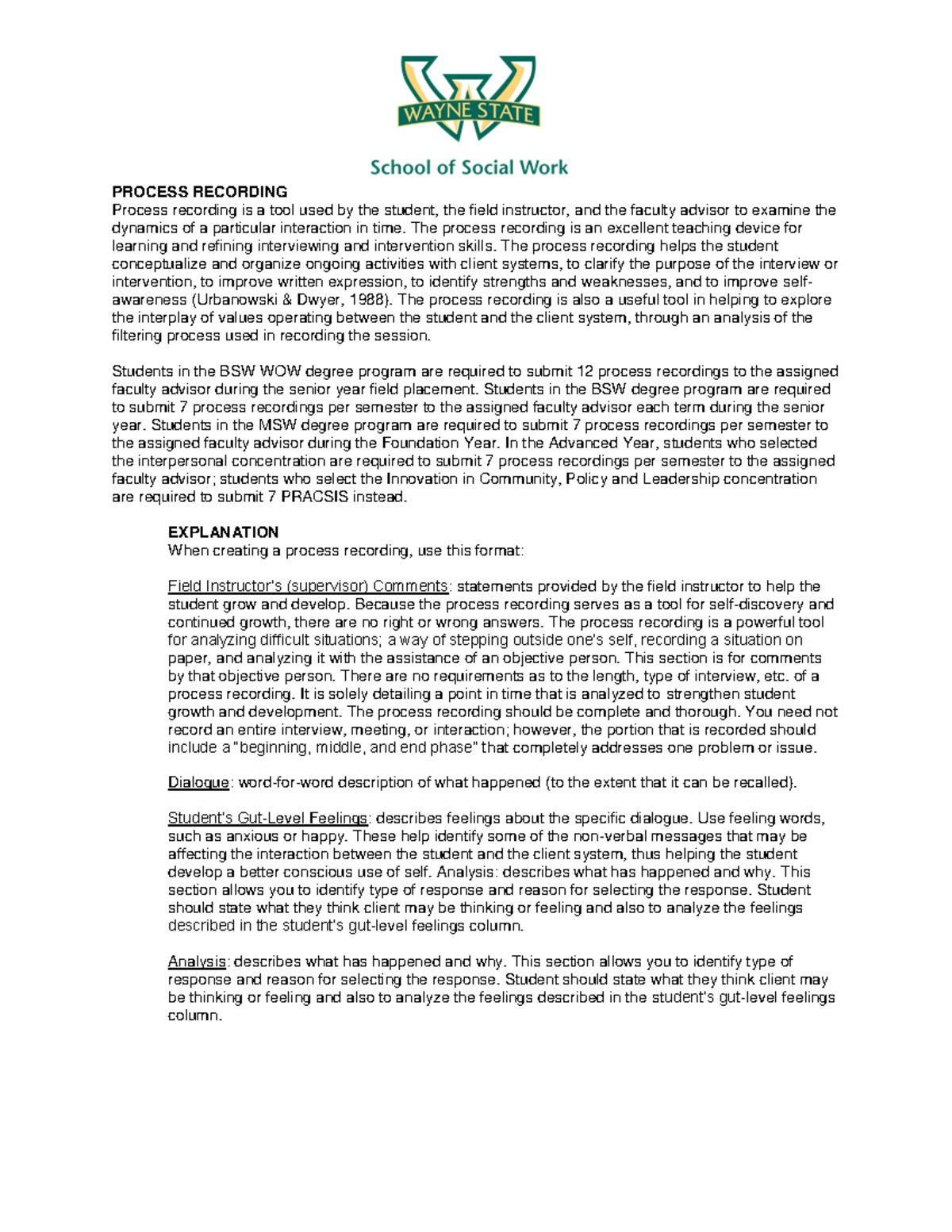 BSW Process Recording Guide: Examining Client Interactions - Studocu