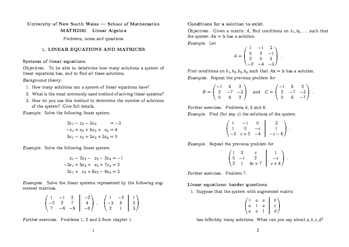 MATH2501 Final Exam Study Guide: Linear Algebra Problems & Solutions ...
