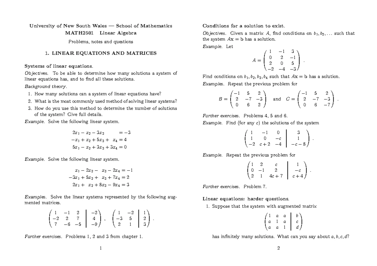 MATH2501 Final Exam Study Guide: Vector Spaces and Linear Algebra ...