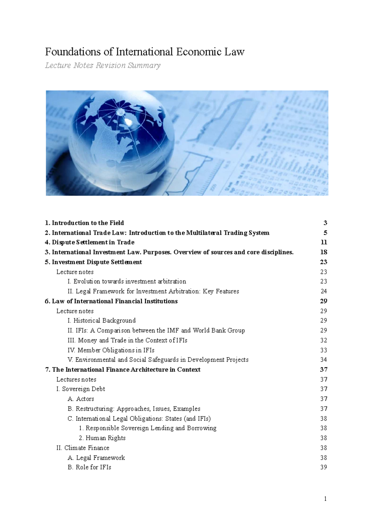 FIEL 101: Foundations of International Economic Law Lecture Notes ...