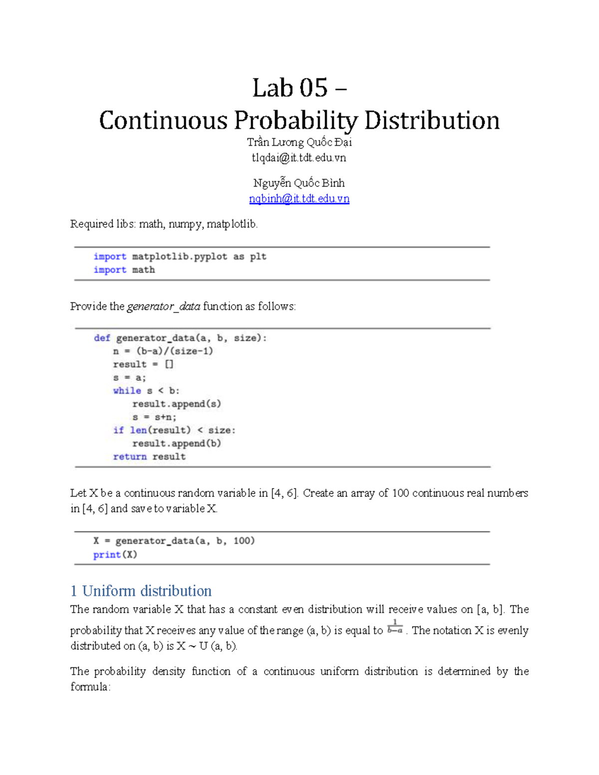 Lab 05: Continuous Probability Distribution Analysis and Graphs - Studocu