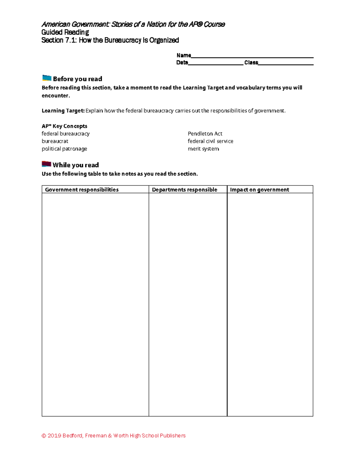AP® Gov: Guided Reading on Bureaucracy Organization - Section 7.1 - Studocu