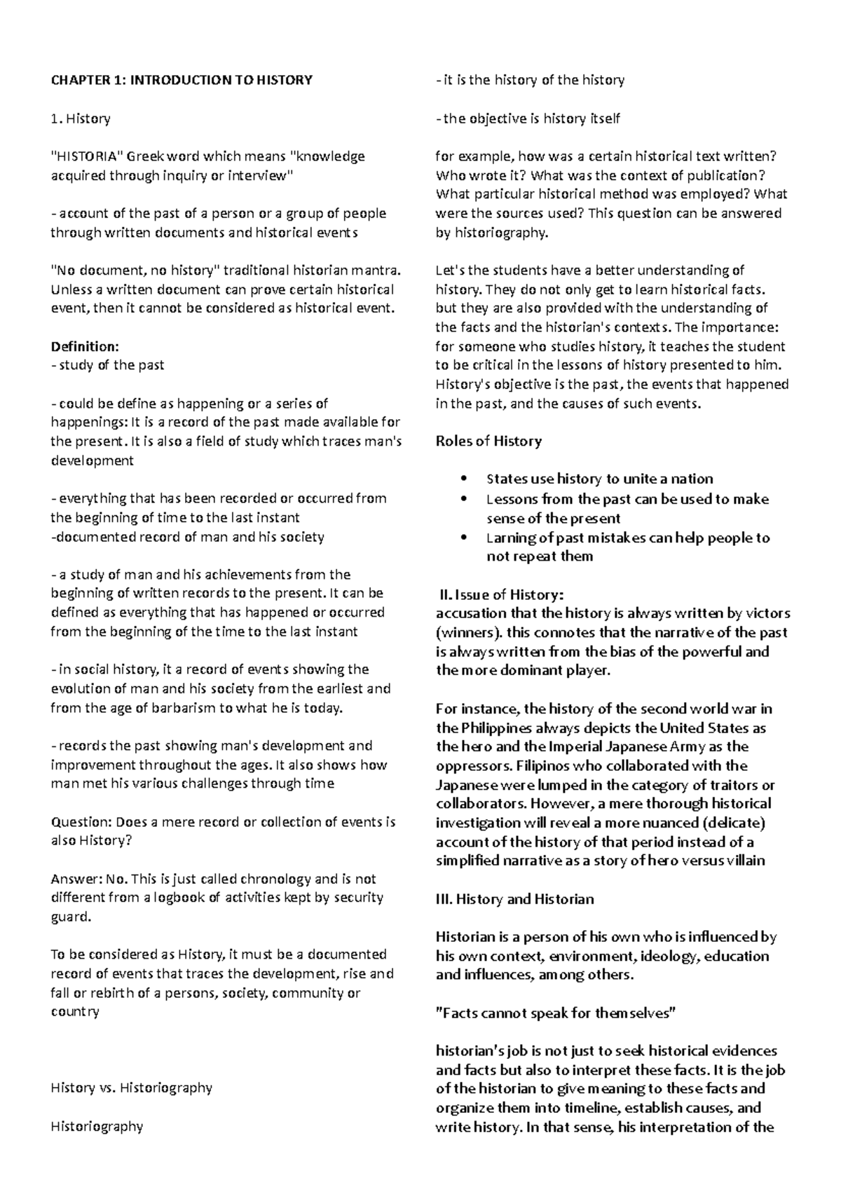 Rph intro - History - CHAPTER 1: INTRODUCTION TO HISTORY History ...