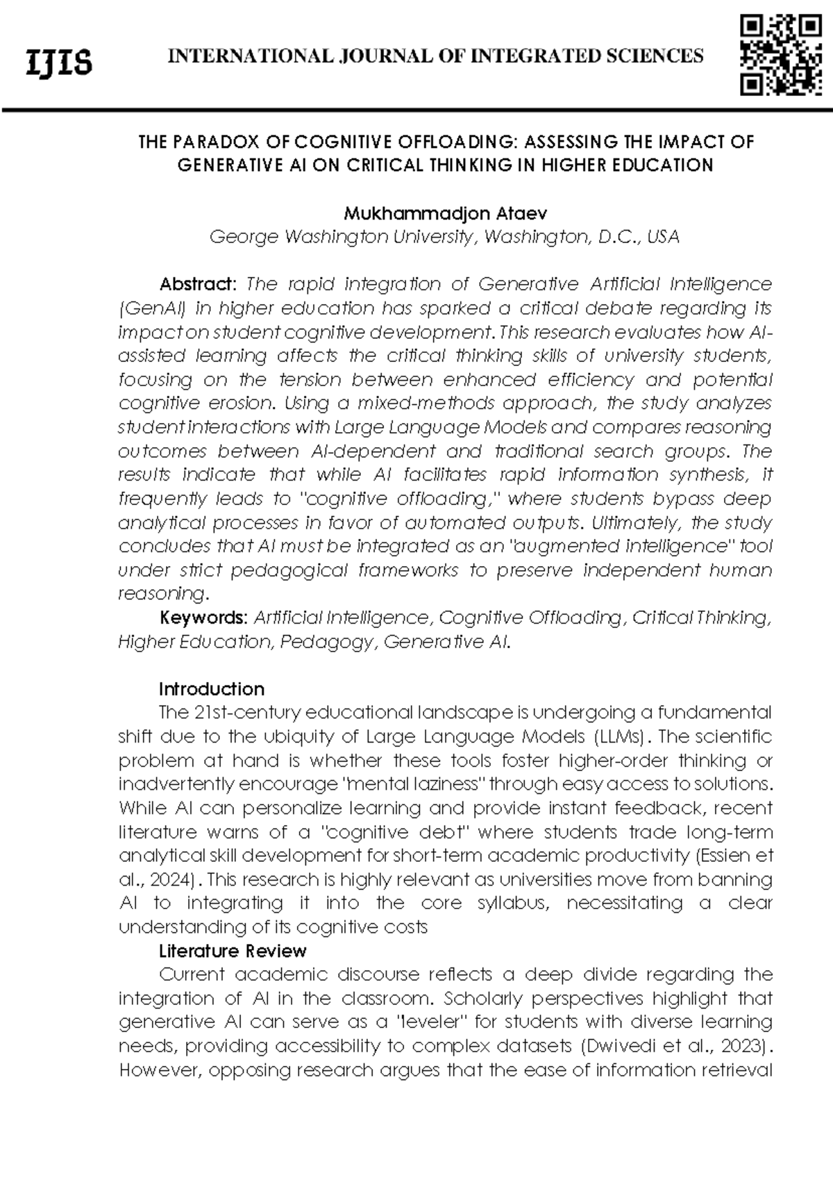 Cognitive Offloading & GenAI: Impact on Critical Thinking in Higher Ed ...