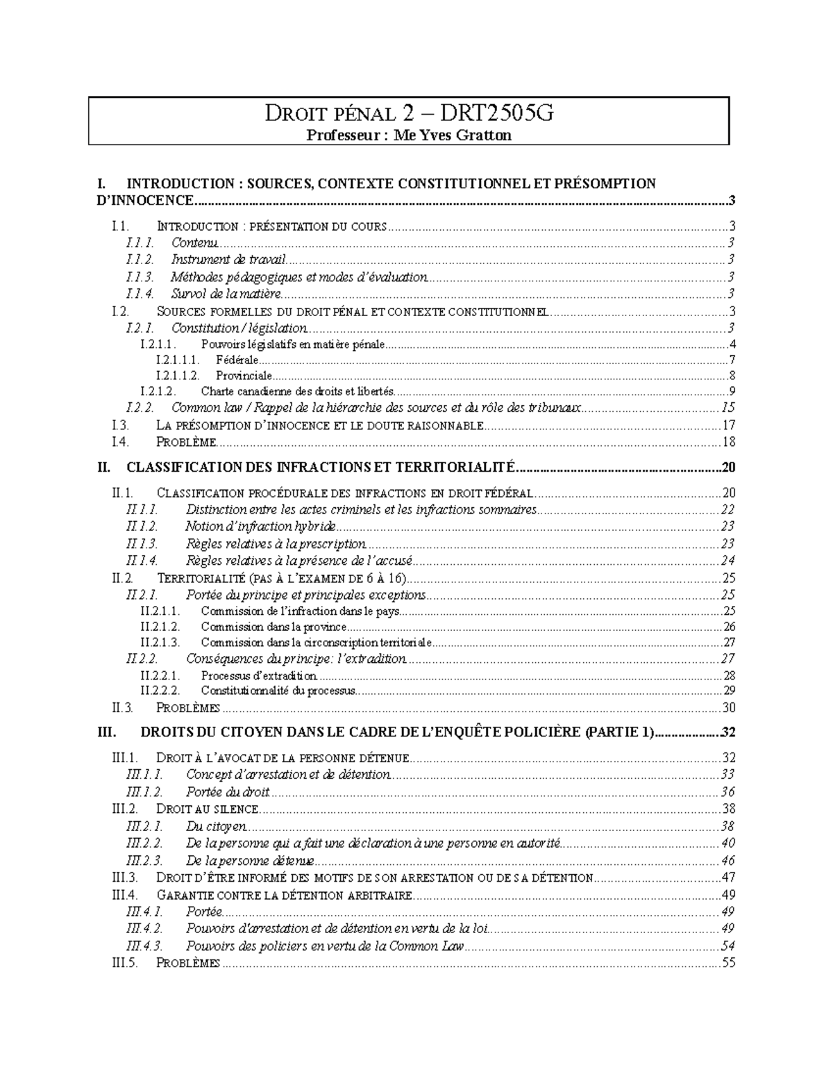 Notes de cours sur le Droit Pénal 2 - DRT2505G (Révisions et Concepts ...