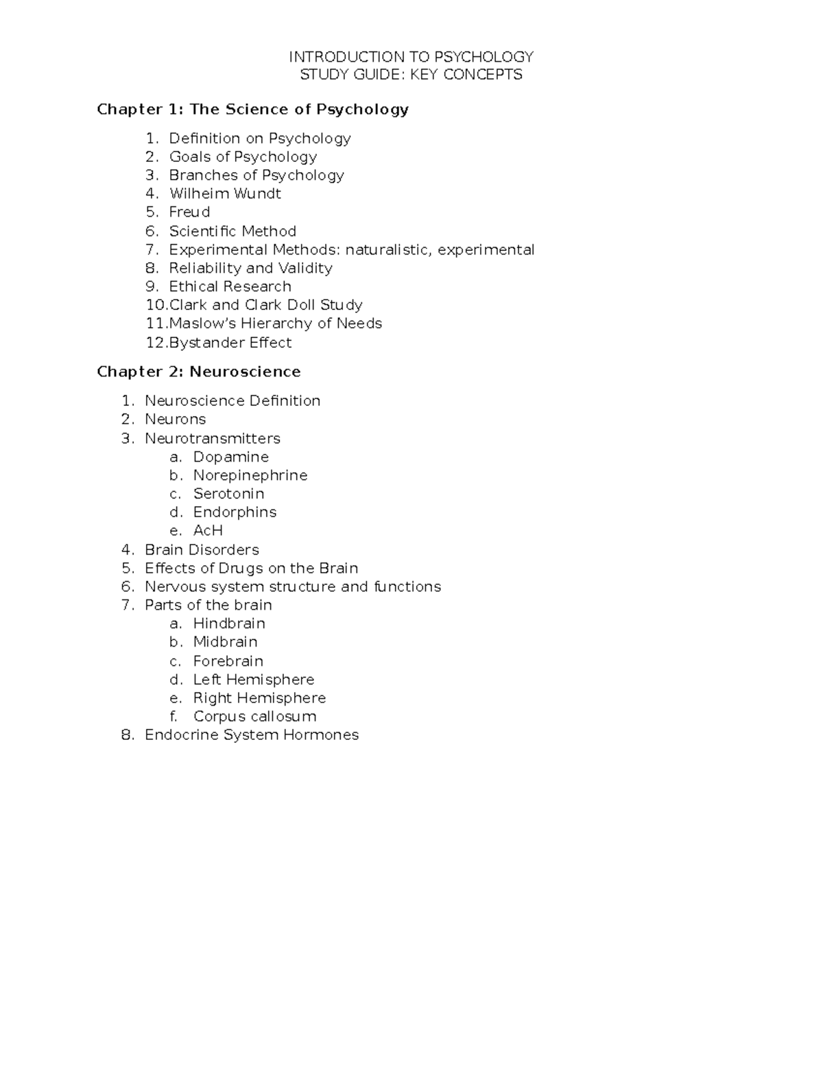 PSY 101: Intro to Psychology Study Guide on Key Concepts - Studocu