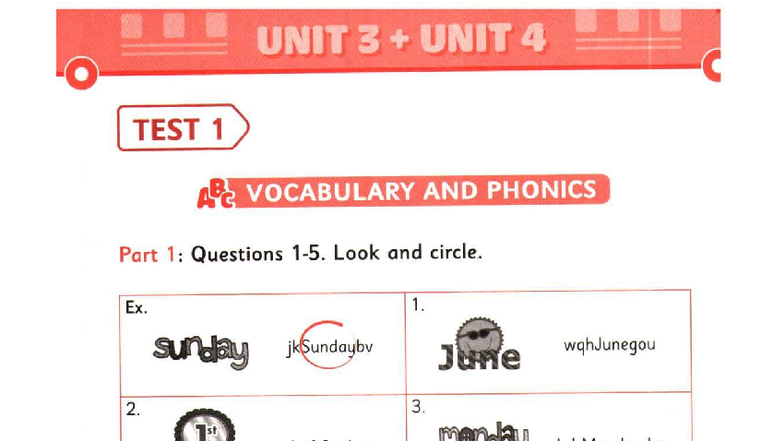 TEST 1: VOCABULARY & PHONICS (UNIT 3 & 4) - Studocu