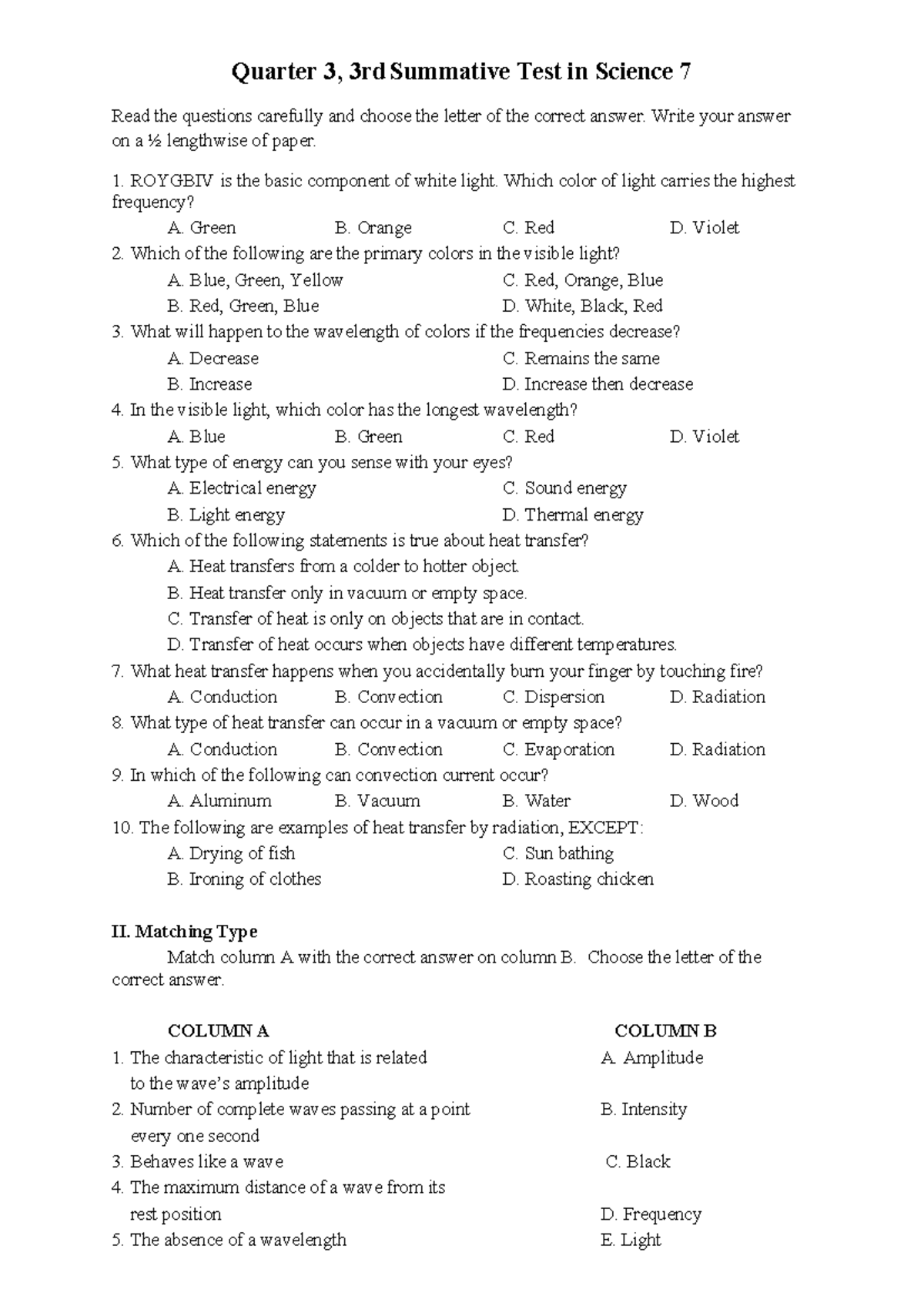 Quarter 3, 3Rd ST - Summative Test - Quarter 3, 3rd Summative Test in ...