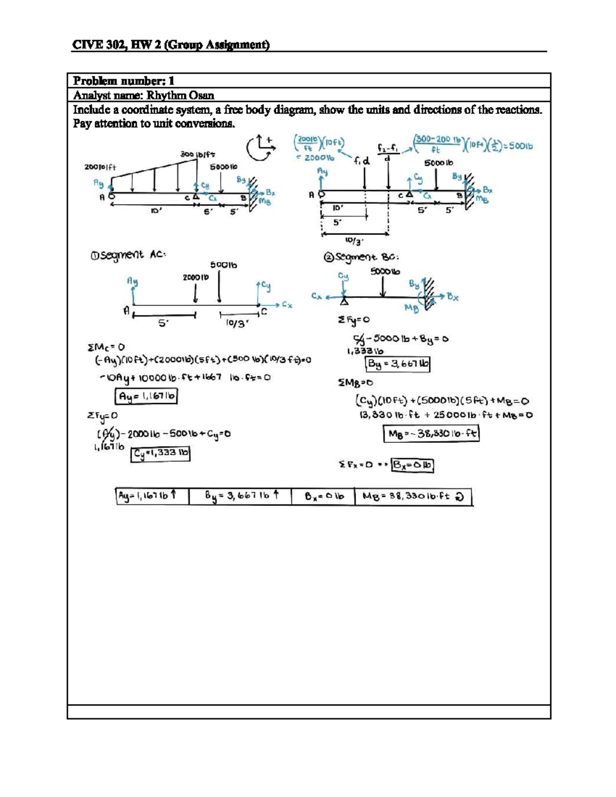 HW 2 - sample problems for structural analysis - CIVE 302, HW 2 (Group ...