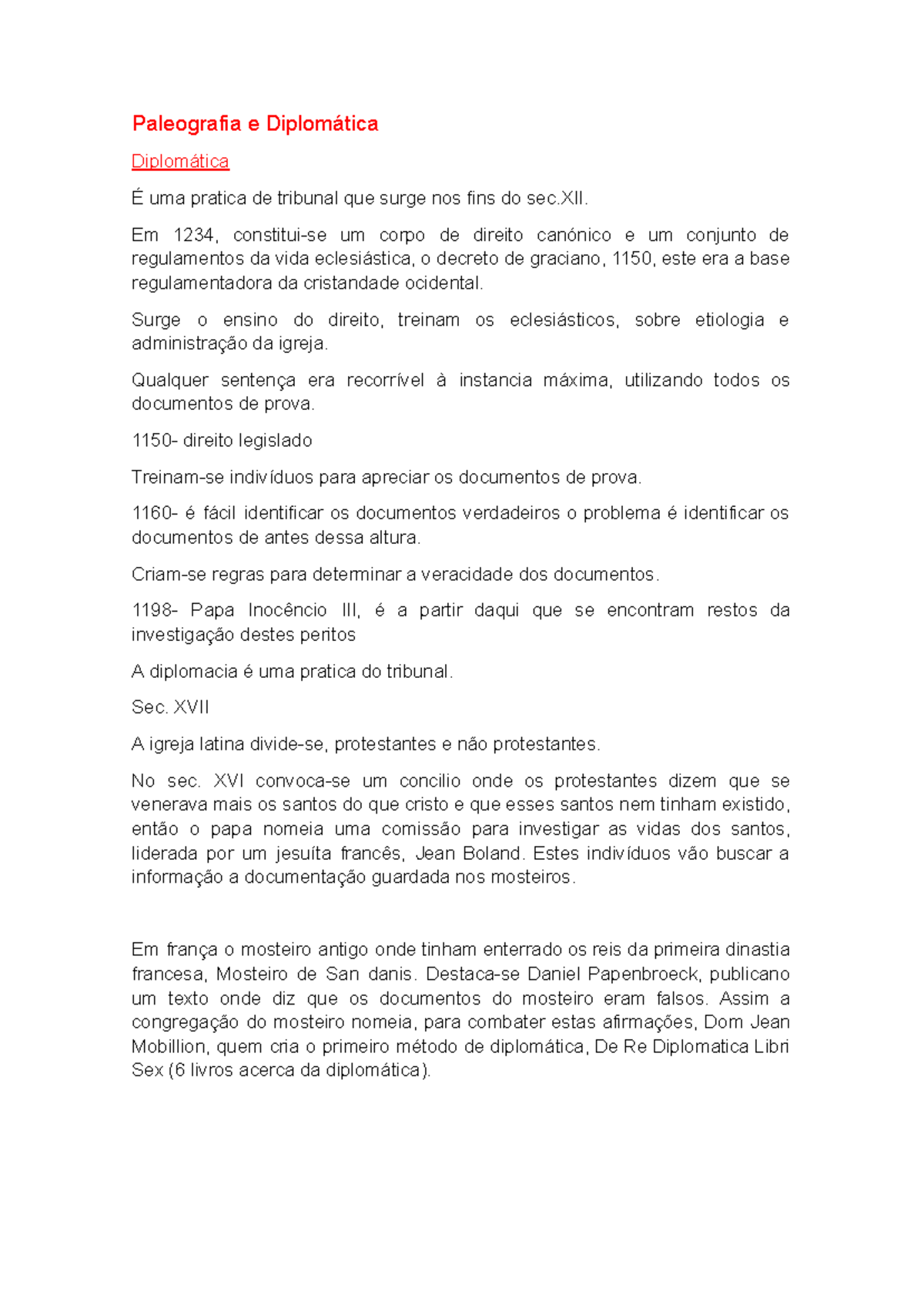 Diplomatica - Resumos de Paleografia e Diplomática para Estudo - Studocu