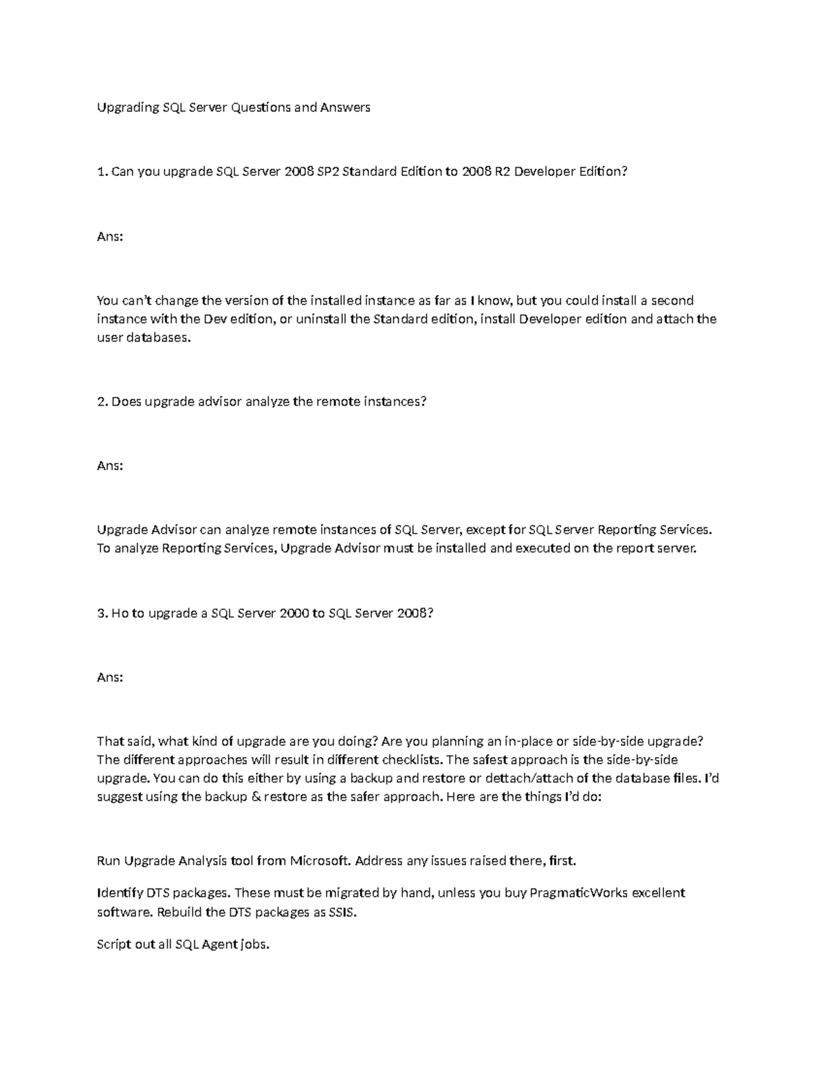 SQL Server Upgrade Guide: Questions & Answers (DB Upgrade) - Studocu
