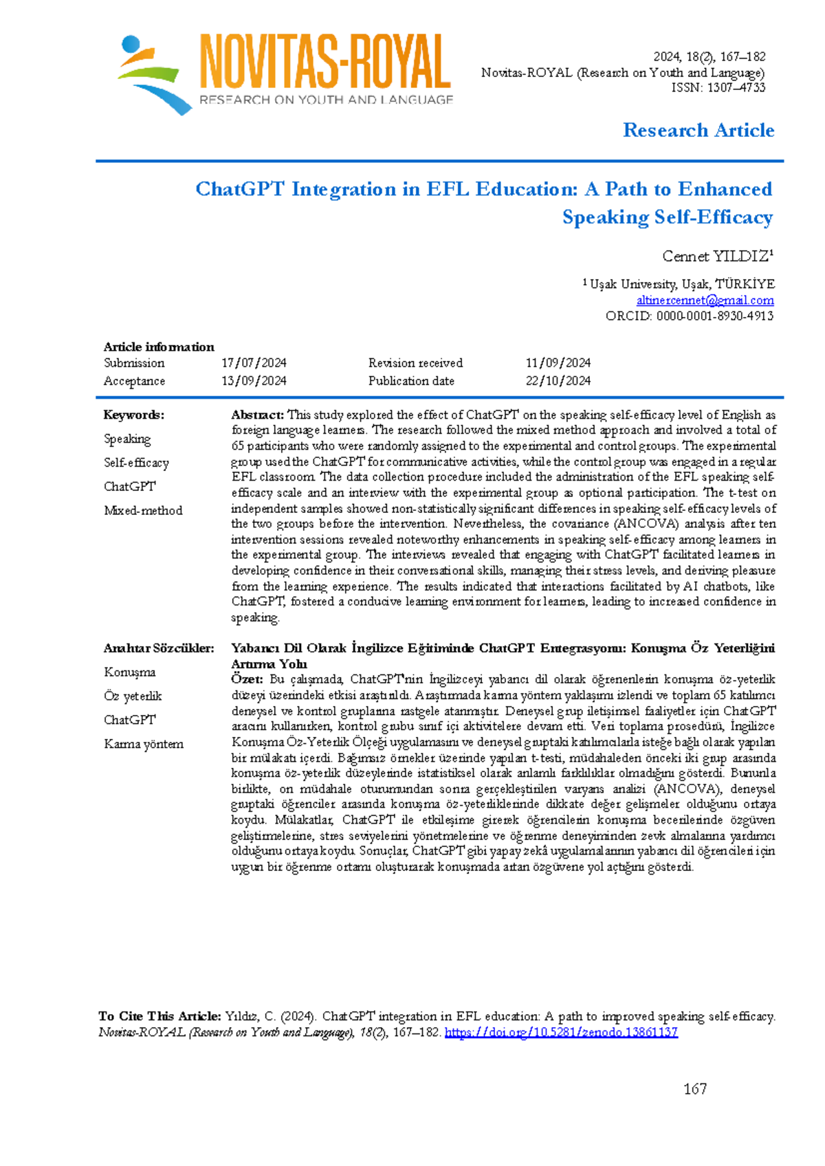 ChatGPT Integration in EFL Education: Enhancing Speaking Self-Efficacy ...