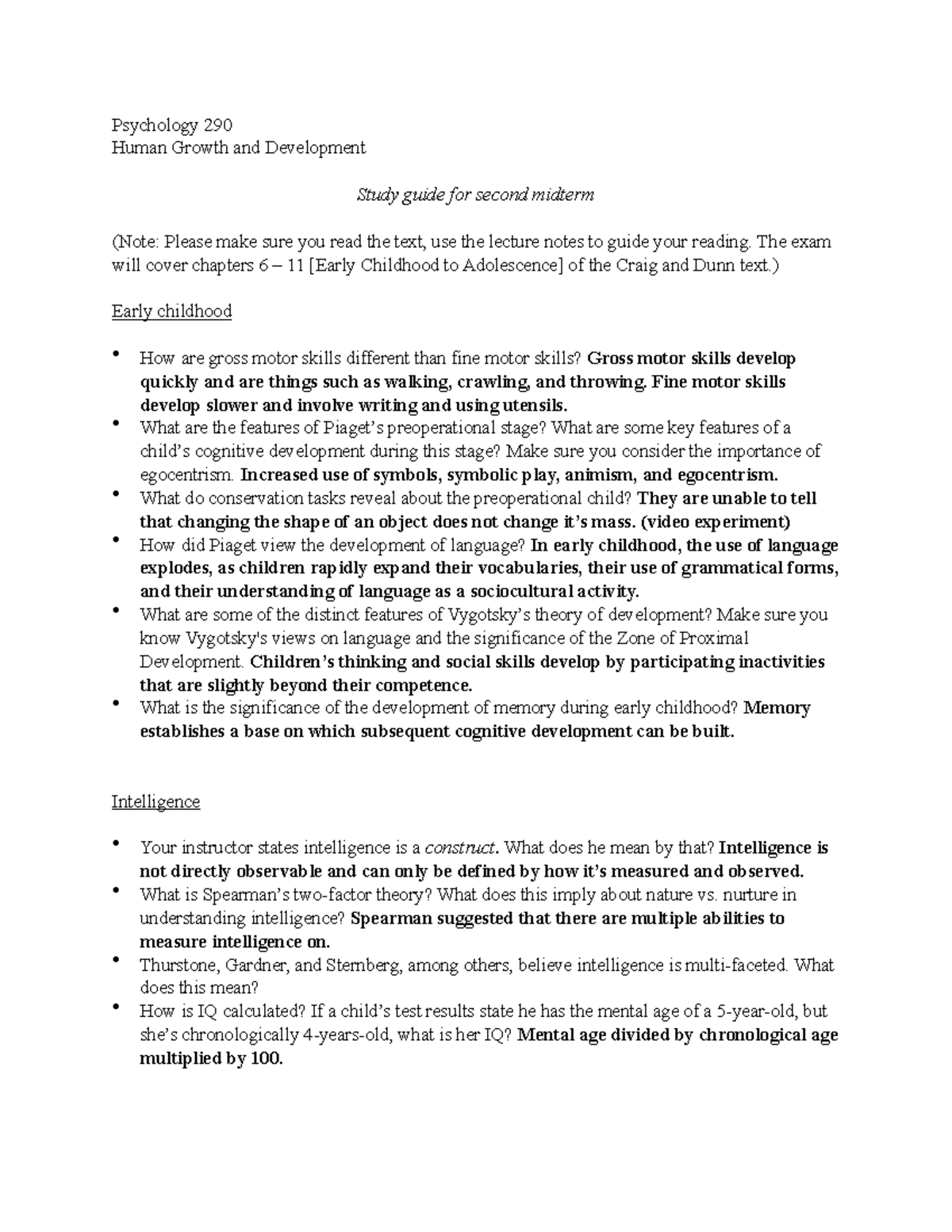 Psych 290 Midterm Study Guide: Human Growth & Development Insights ...