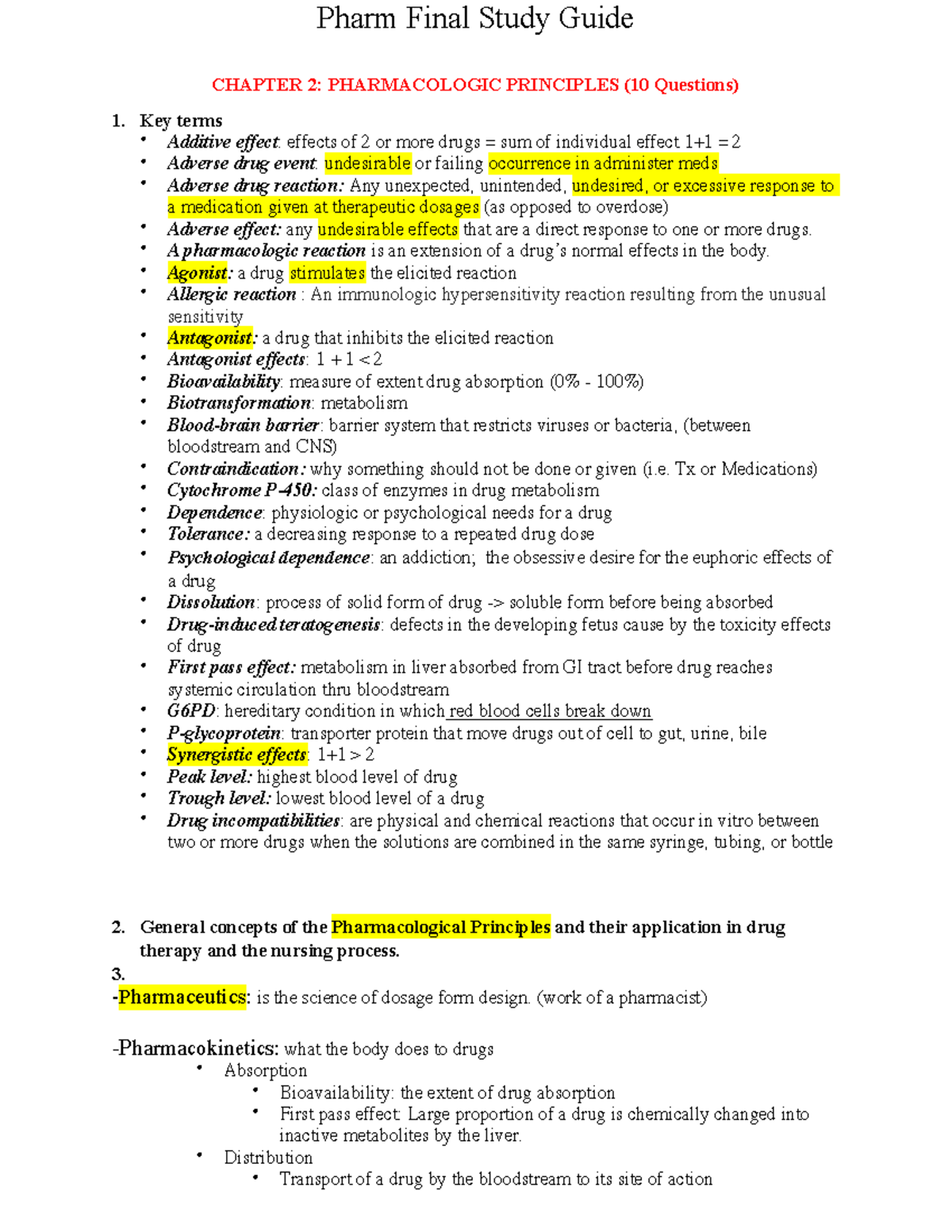 Pharm Final Study Guide PDF - Pharm Final Study Guide CHAPTER 2 ...
