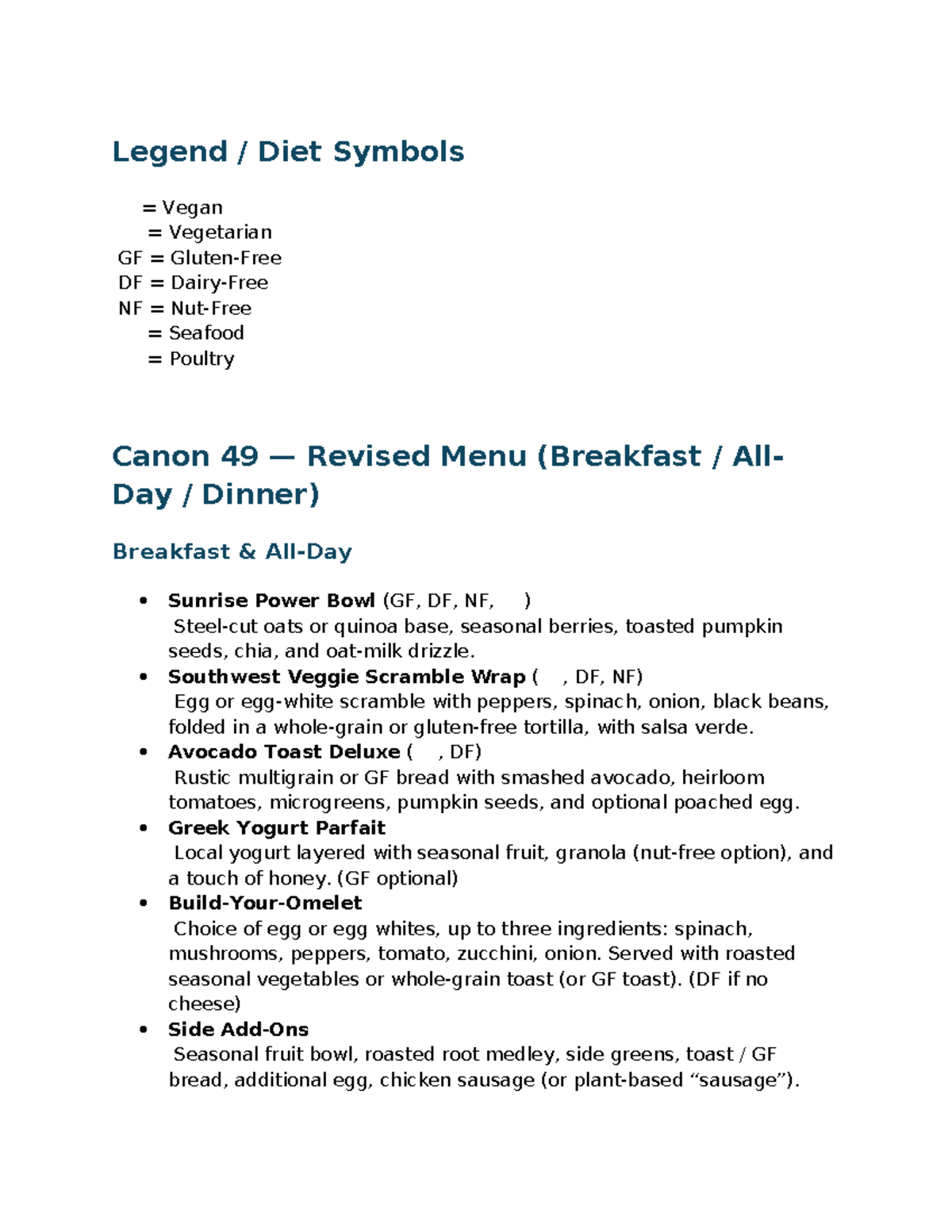 Menu Assignment: Canon 49 Revised Diet Symbols & Layout - Studocu