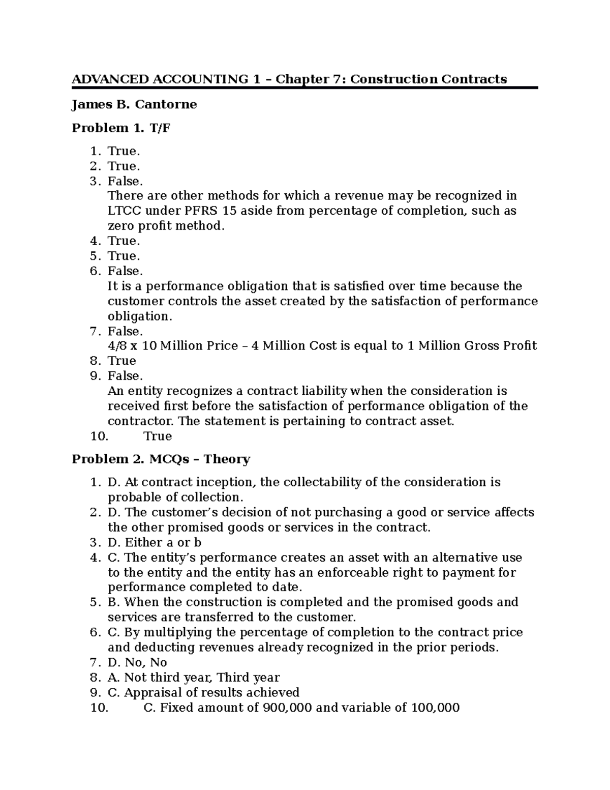 Advanced Accounting 1 - Chapter 7: Construction Contracts Notes - Studocu