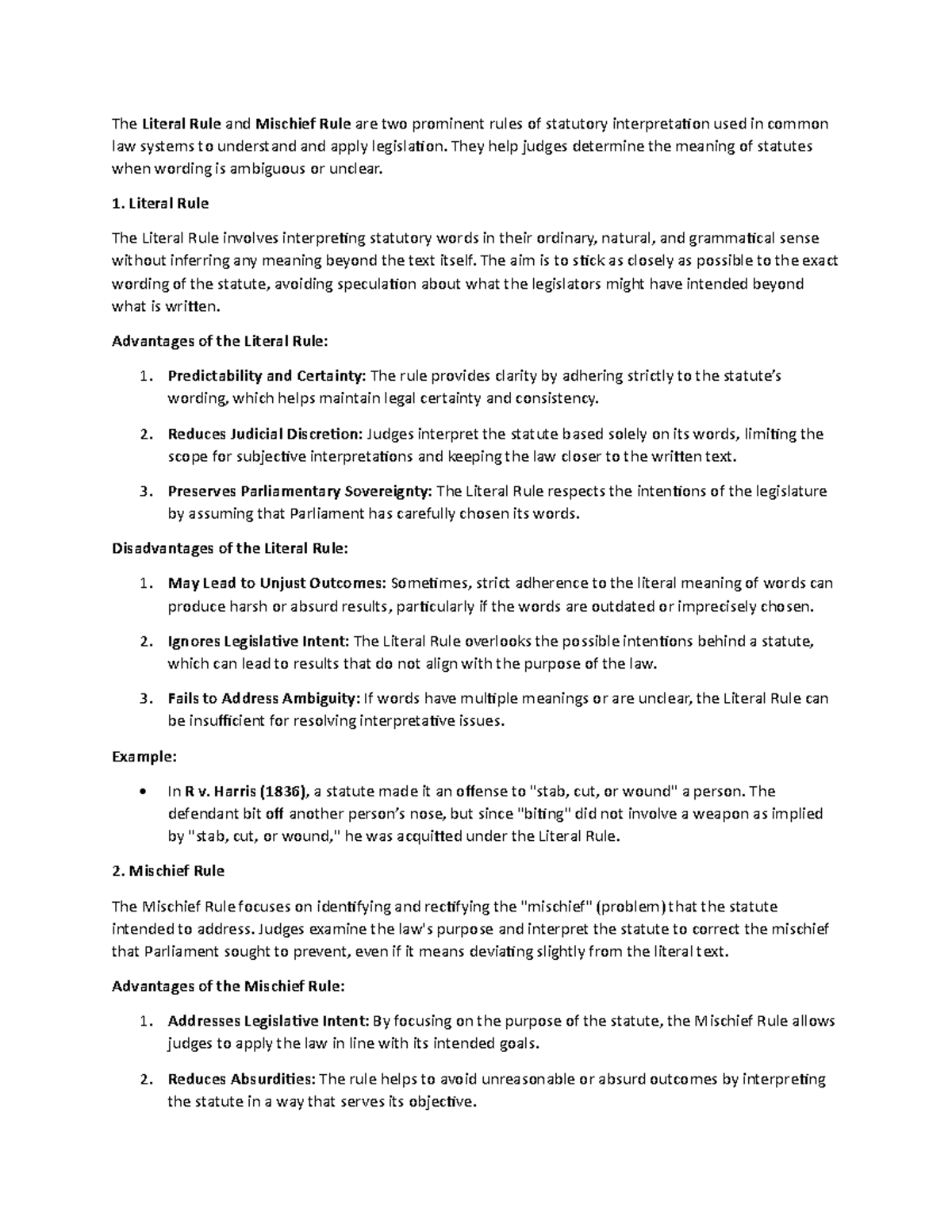 Legal language ut - 1223 - The Literal Rule and Mischief Rule are two ...