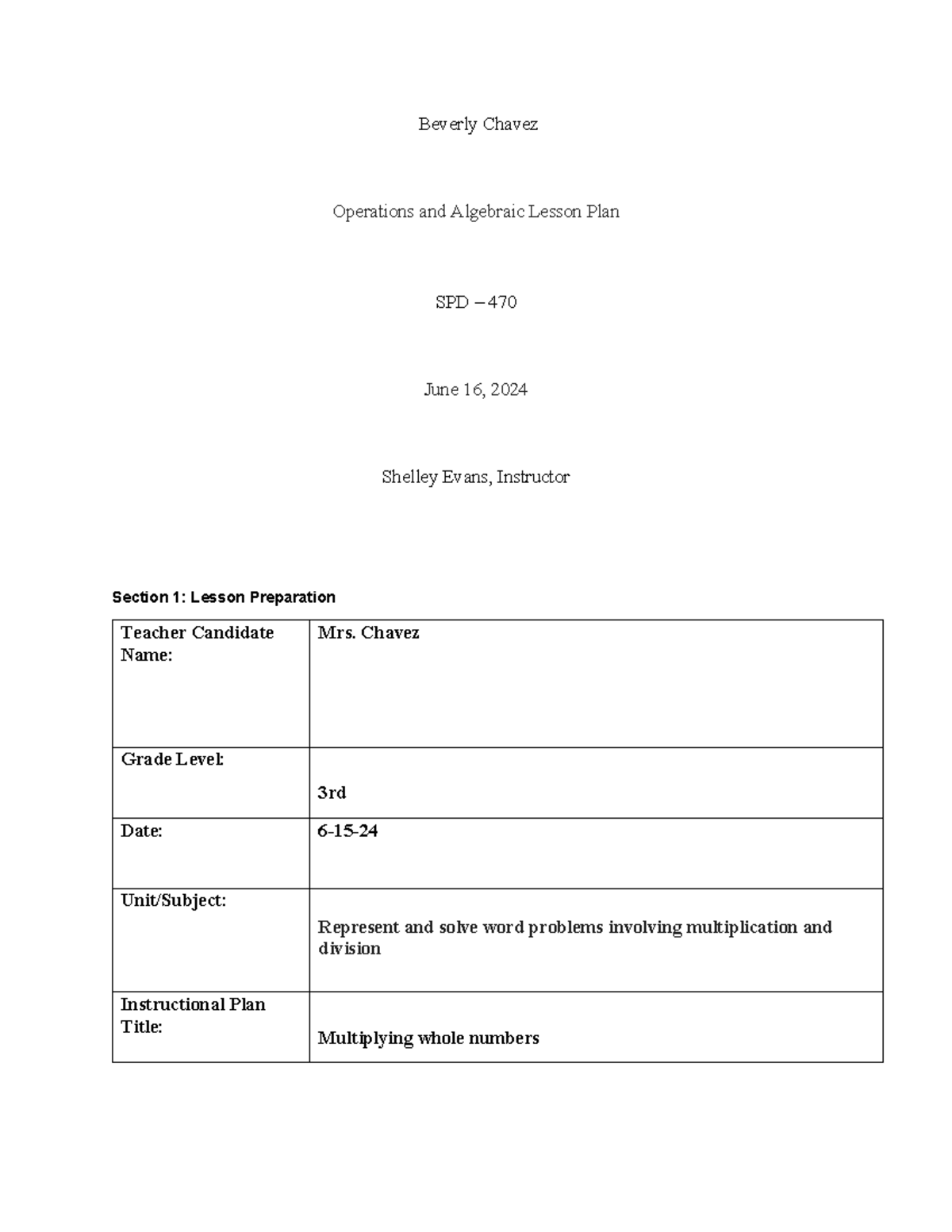 SPD-470 Final Lesson Plan: Multiplying Whole Numbers for 3rd Grade ...