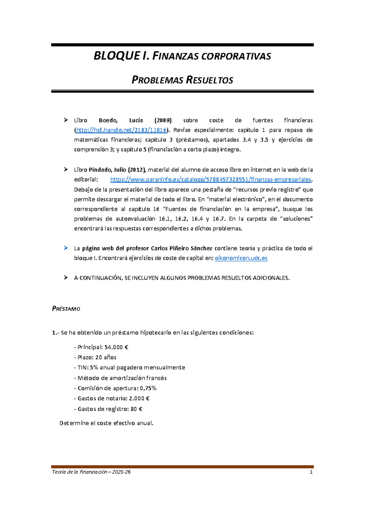 Problemas Resueltos de Finanzas Corporativas - Bloque I 2025-26 - Studocu