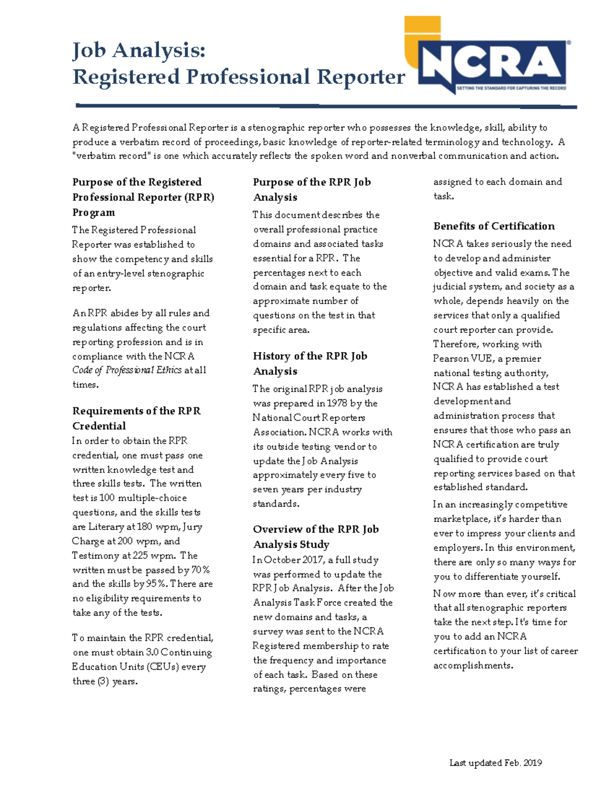 RPR Job Analysis Outline for WKT Exam Preparation Guide - Studocu