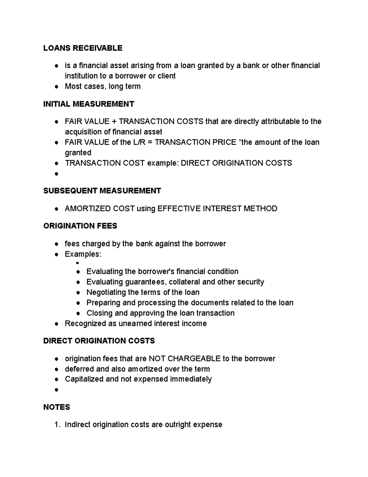 Loans Receivable: Quick Notes on Initial & Subsequent Measurement - Studocu