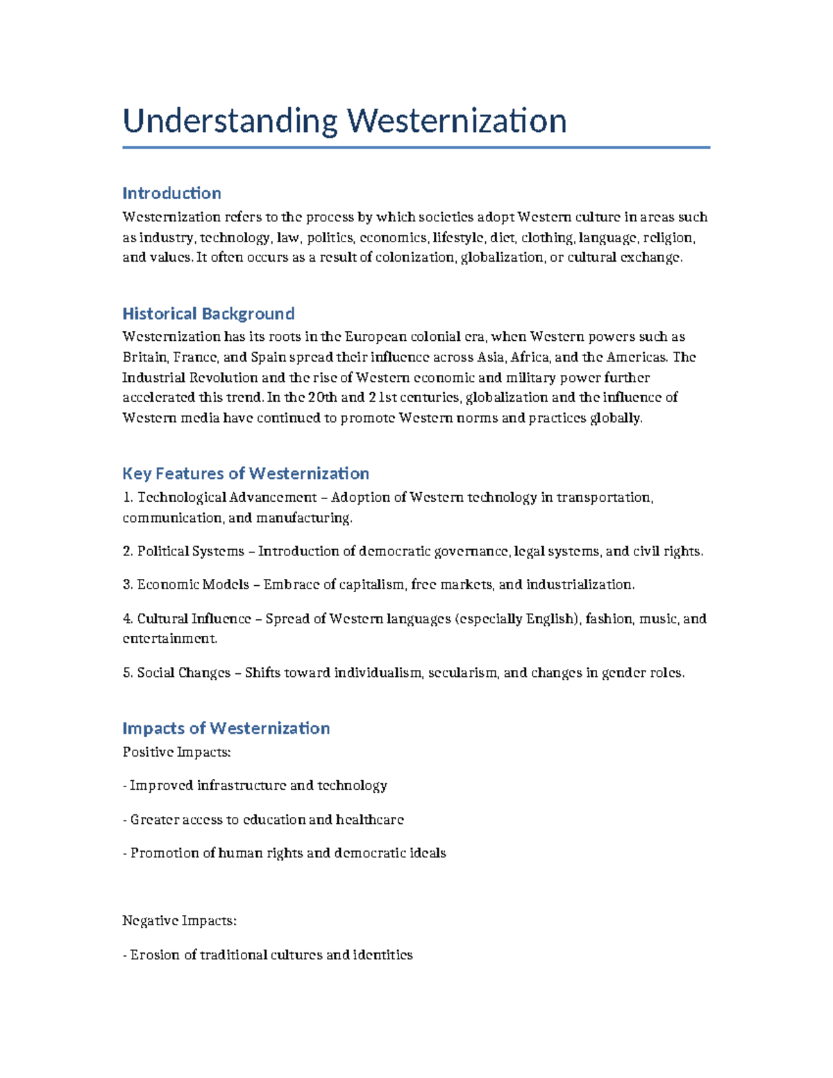 Westernization: Key Features, Impacts, and Historical Context - Studocu
