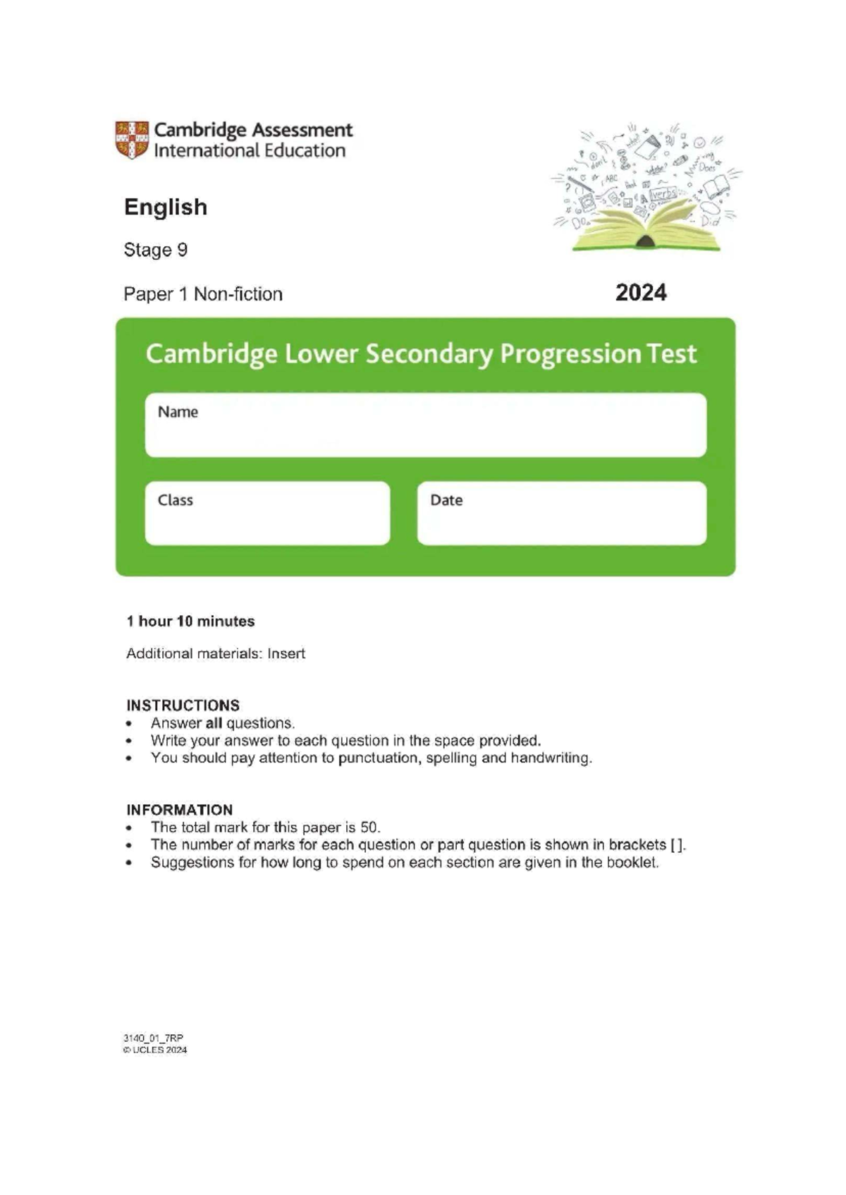 LSC Stage 9 English Progression Test 2024: Paper 1 Insights - Document Preview