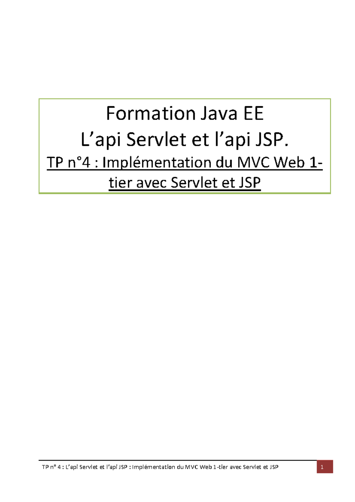 TP 4 : Implémentation du MVC Web avec Servlet et JSP en Java EE - Studocu