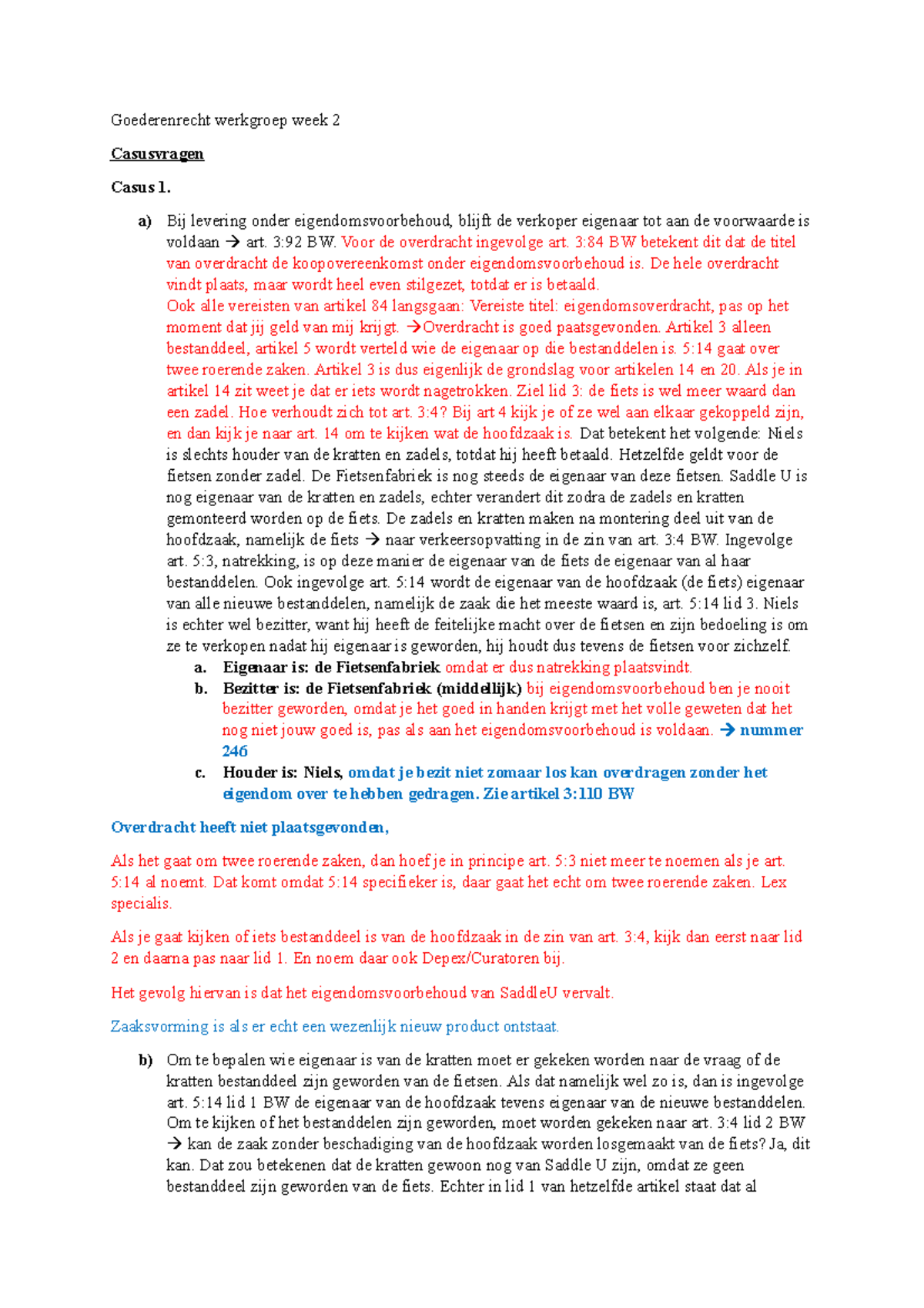 Goederenrecht WRK Week 2: Analyse van Eigendom en Bezit - Studeersnel
