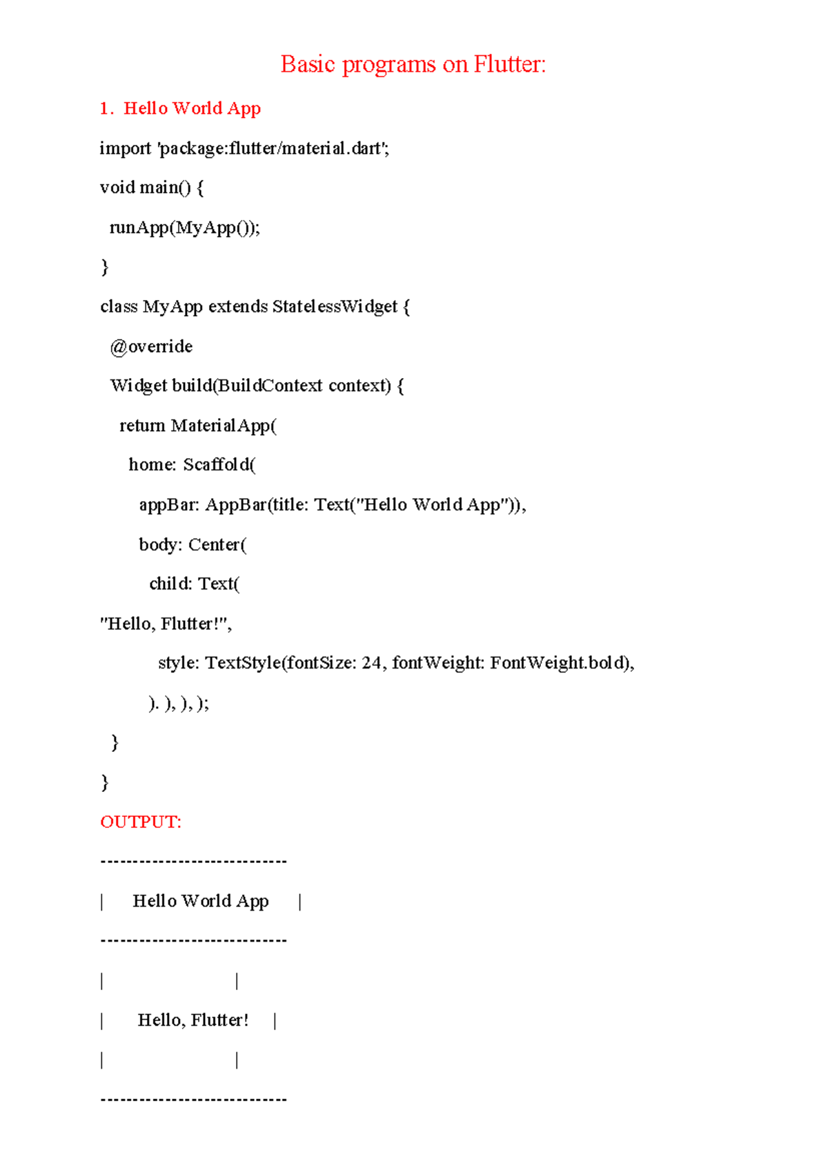 Basic Flutter Programs: Hello World, Counter, Navigation & Calculator ...