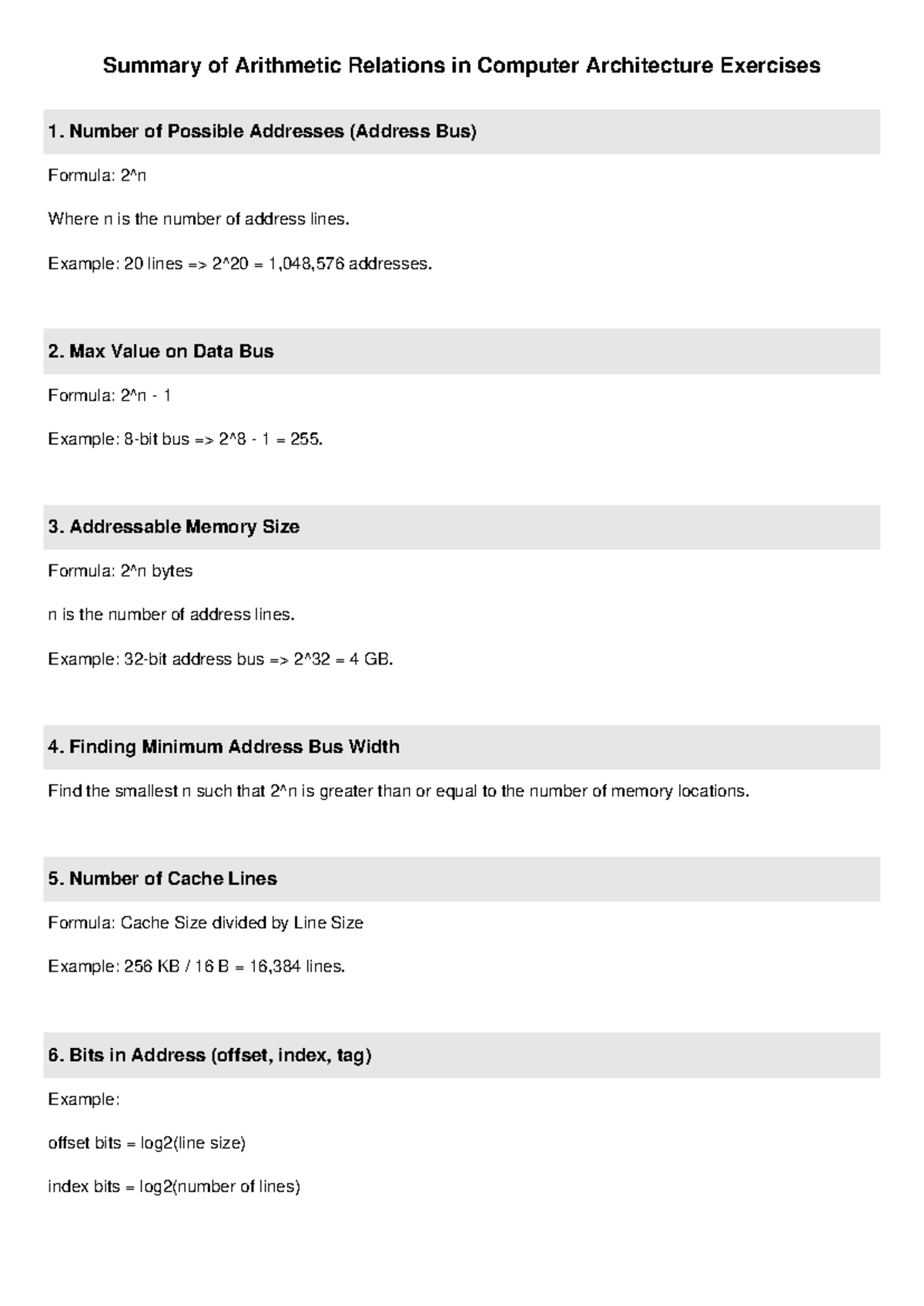 Arithmetic Relations Summary Clean - Summary of Arithmetic Relations in ...