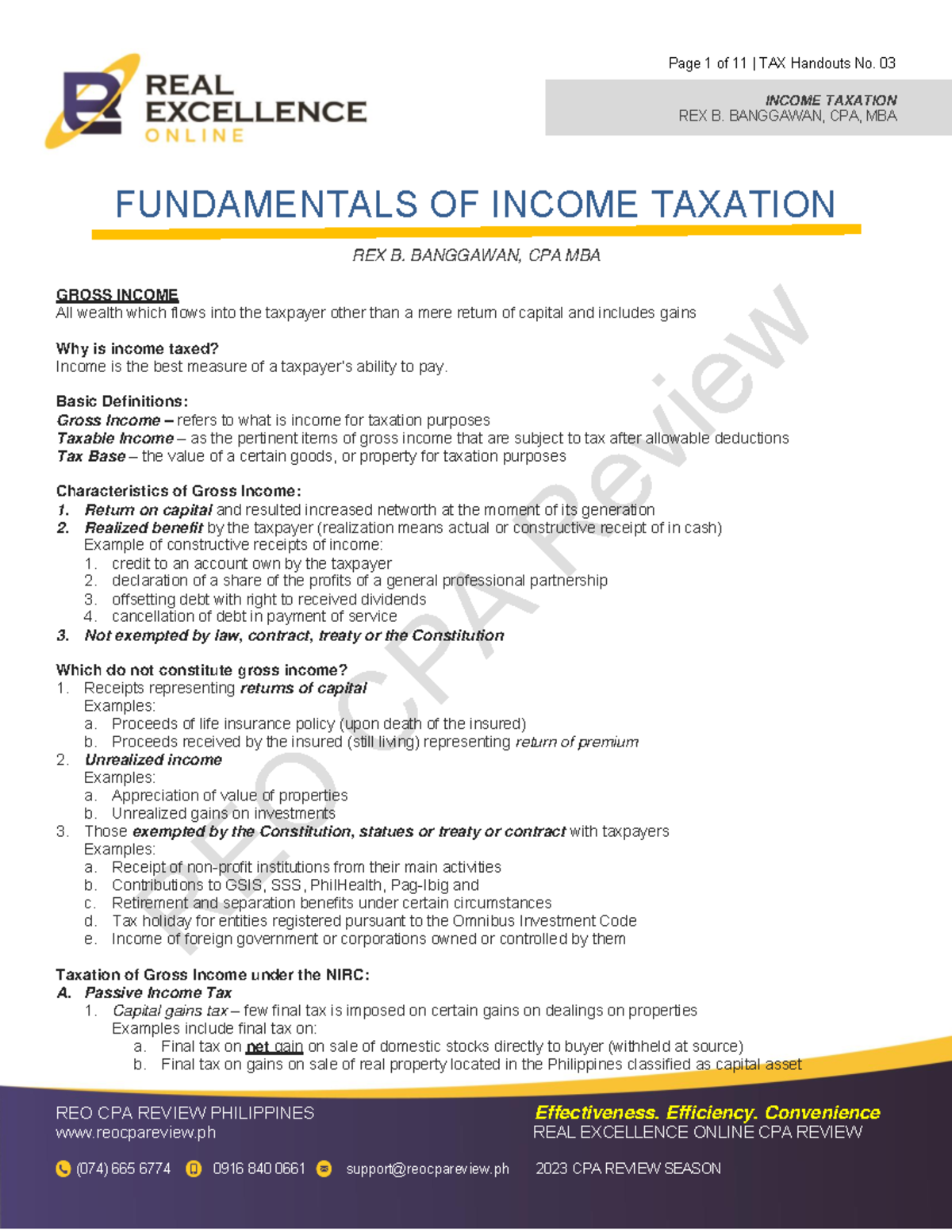 H03 Fundamentals of Income Taxation: A Comprehensive Study Guide - Studocu