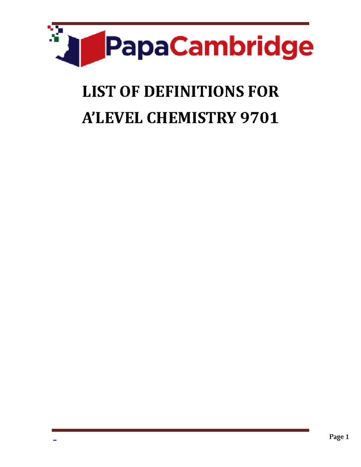 Definitions for Chemistry 9701: Key Terms and Concepts Explained - Studocu