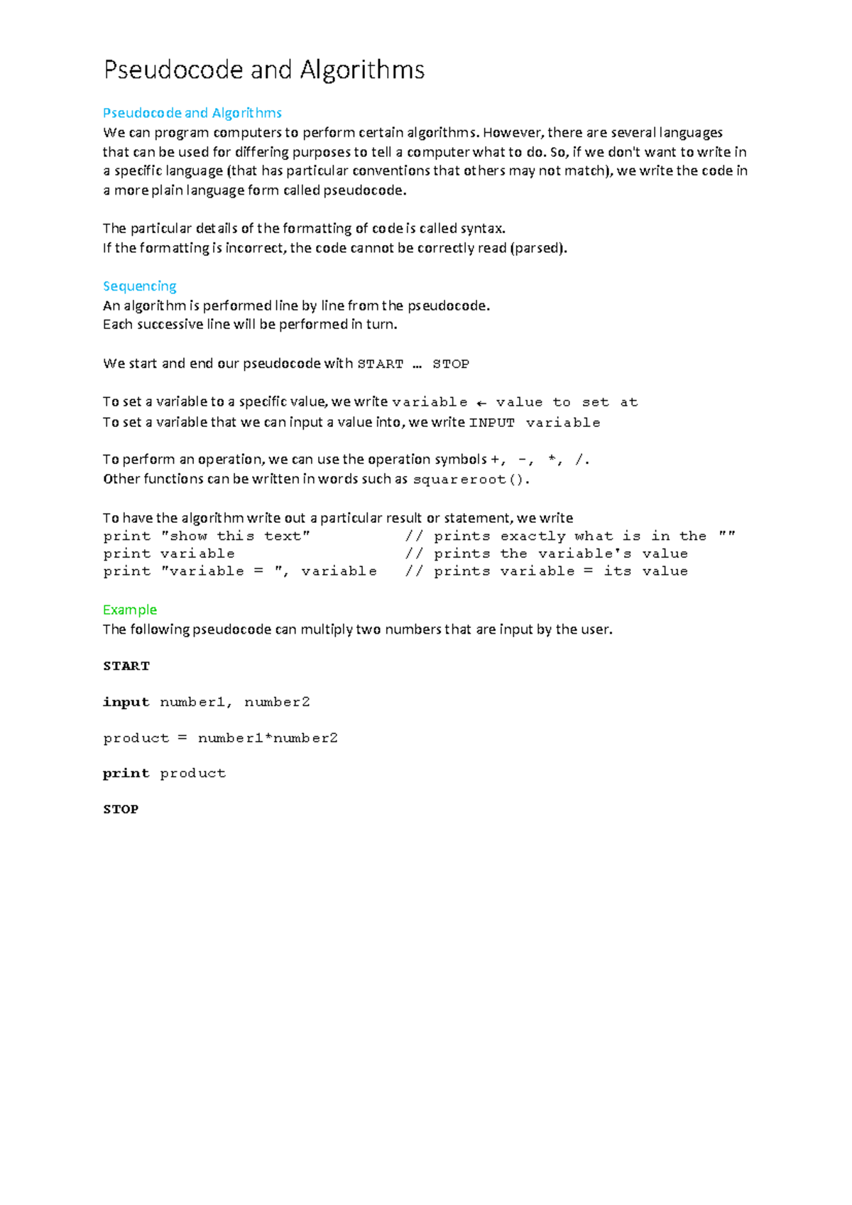 Pseudocode and Algorithms: Understanding Basics and Syntax - Studocu