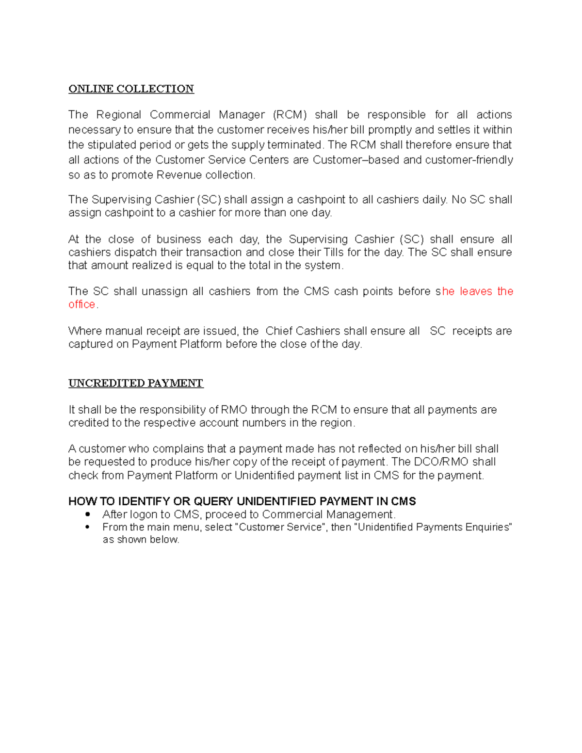 Revenue Collection Procedures & Unidentified Payment Handling Guide ...