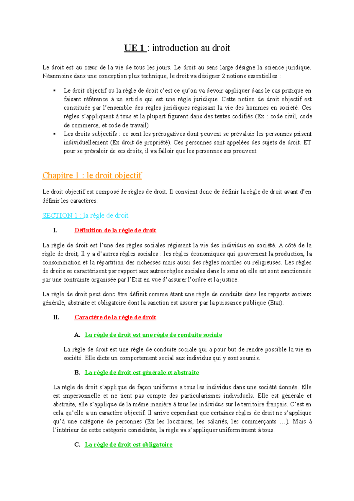 Partie 1 & Chapitre 1 Le droit objectif - UE 1 : introduction au droit ...