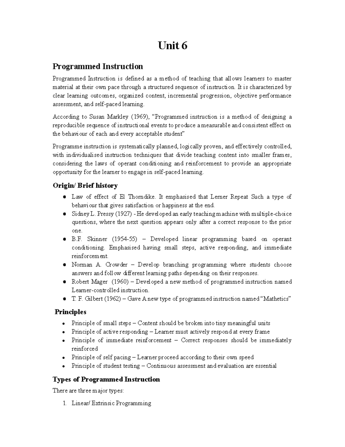 Unit 6: Programmed Instruction Overview and Key Concepts - Studocu