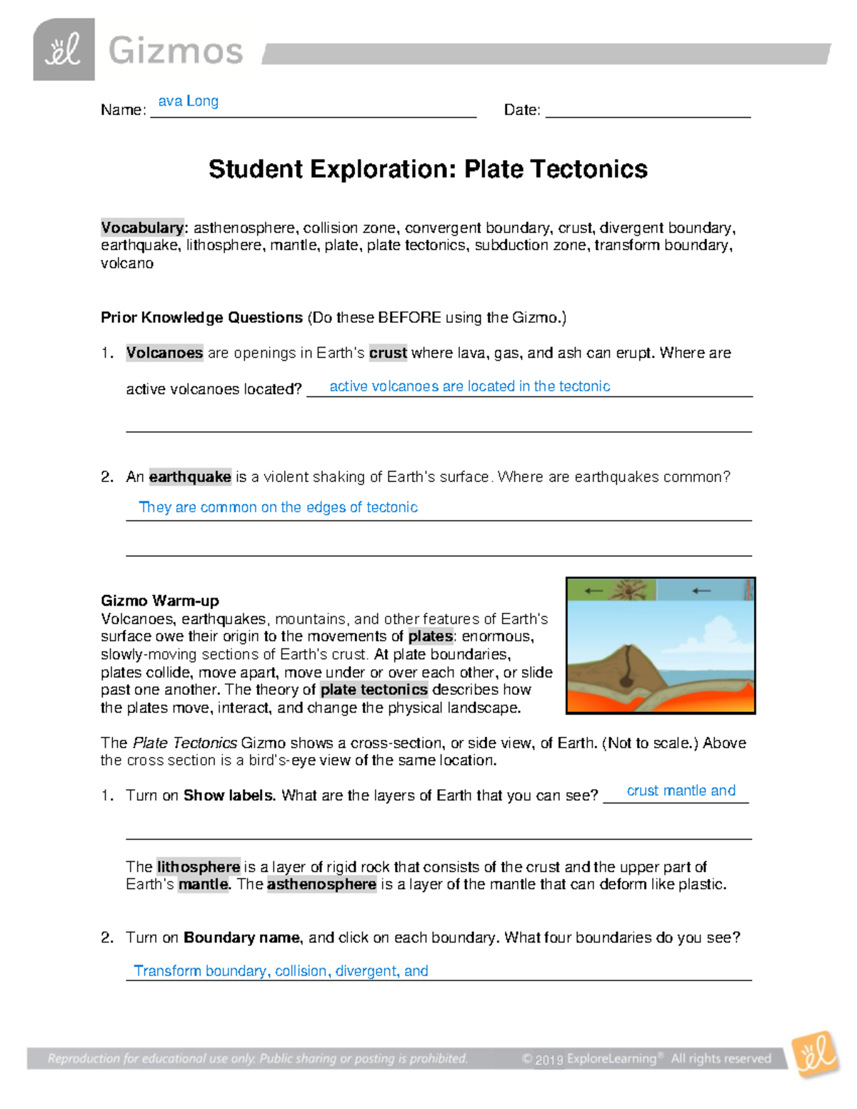 Plate Tectonics SE: Vocabulary & Gizmo Exploration Guide - Studocu