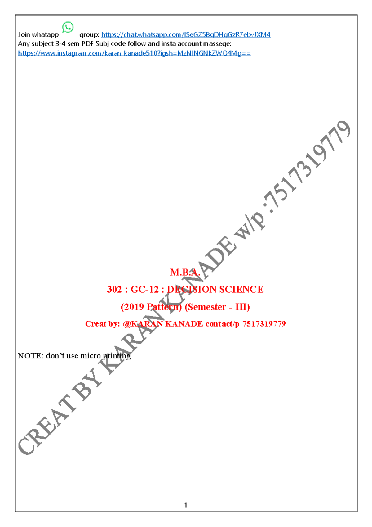 DS - 302: GC-12 Decision Science Midterm Study Notes (2019 Pattern ...