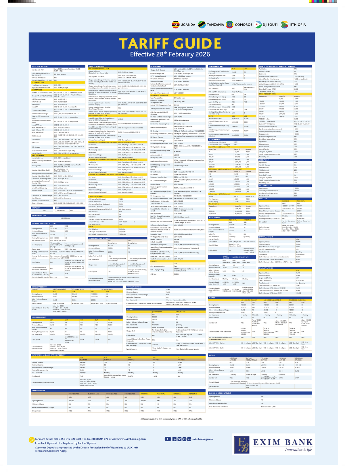 Exim Bank Tariff Guide (UGA-TAN-COM-DJI-ETH) Effective 28 Feb 2026 ...