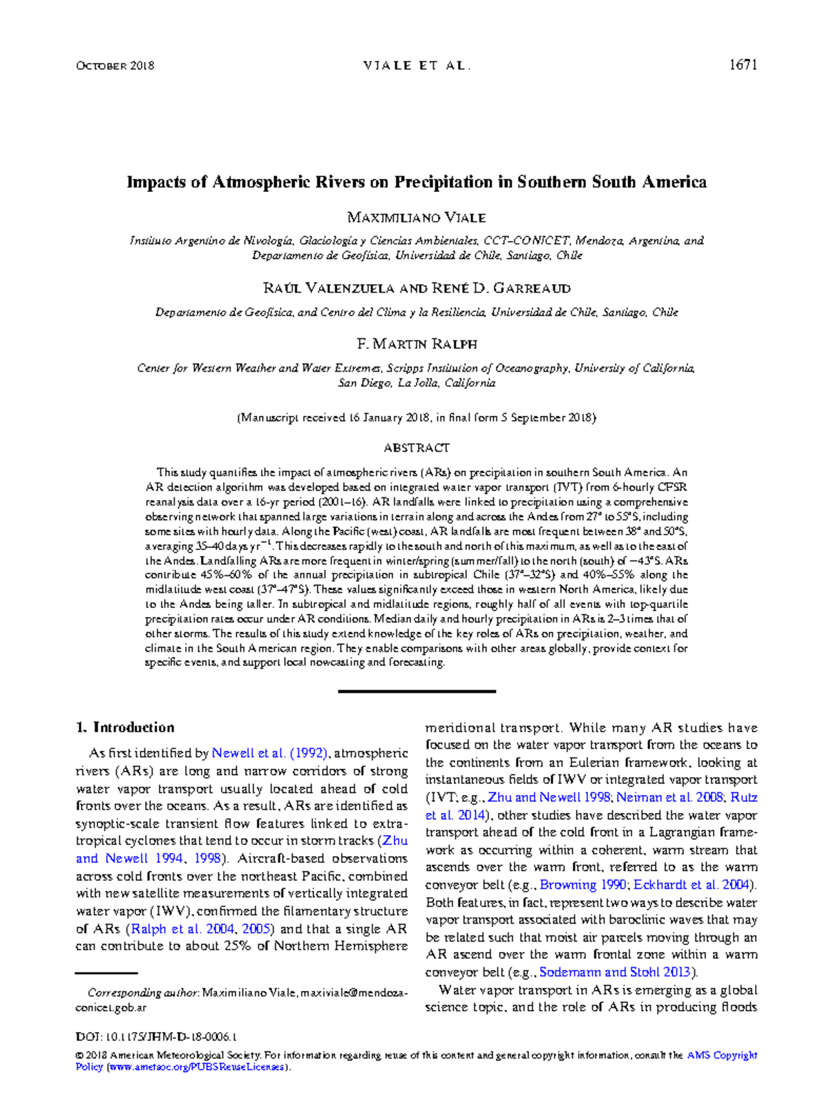 Impacts of Atmospheric Rivers on Precipitation in Southern South ...